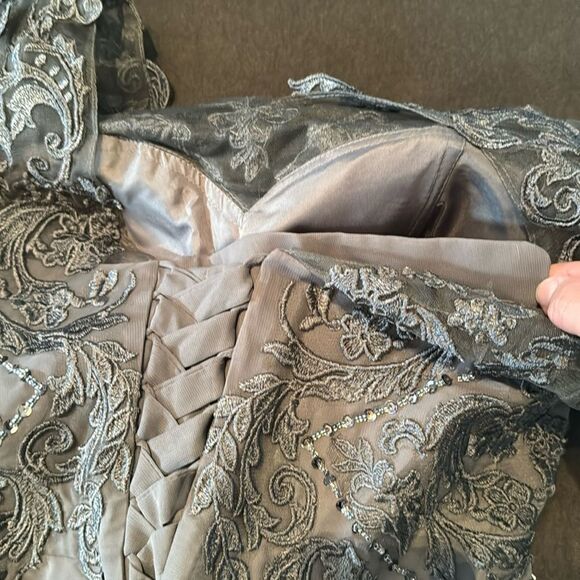 Women’s Grey TeaLength Chiffon Dress Corset Mother of the Bride Size 14 NEW - Picture 9 of 15